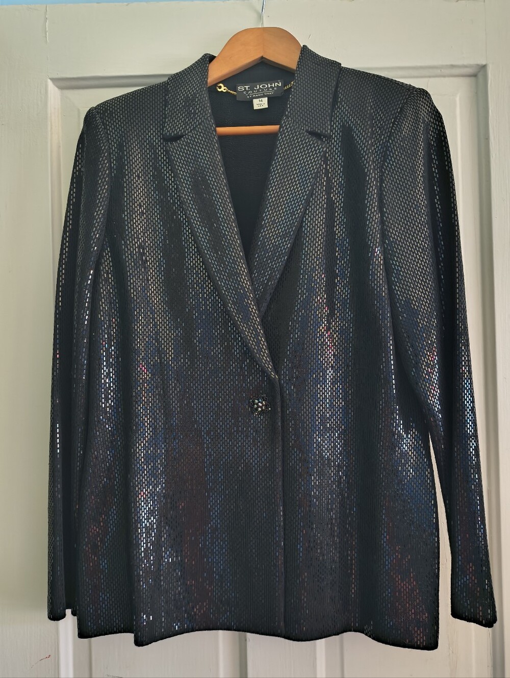 🌟 Vtg. NWOT St. John Couture Knit Black Sequin Blazer Jacket - Picture 7 of 12